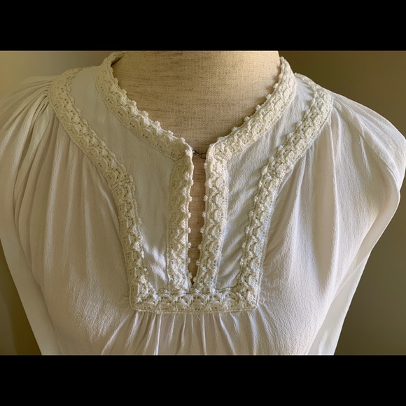 Pheasant Long Sleeve Cream Top Embroidered Trim - Picture 2 of 5